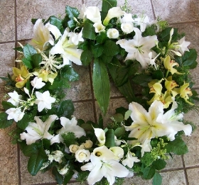 Lily and Orchid and wreath.